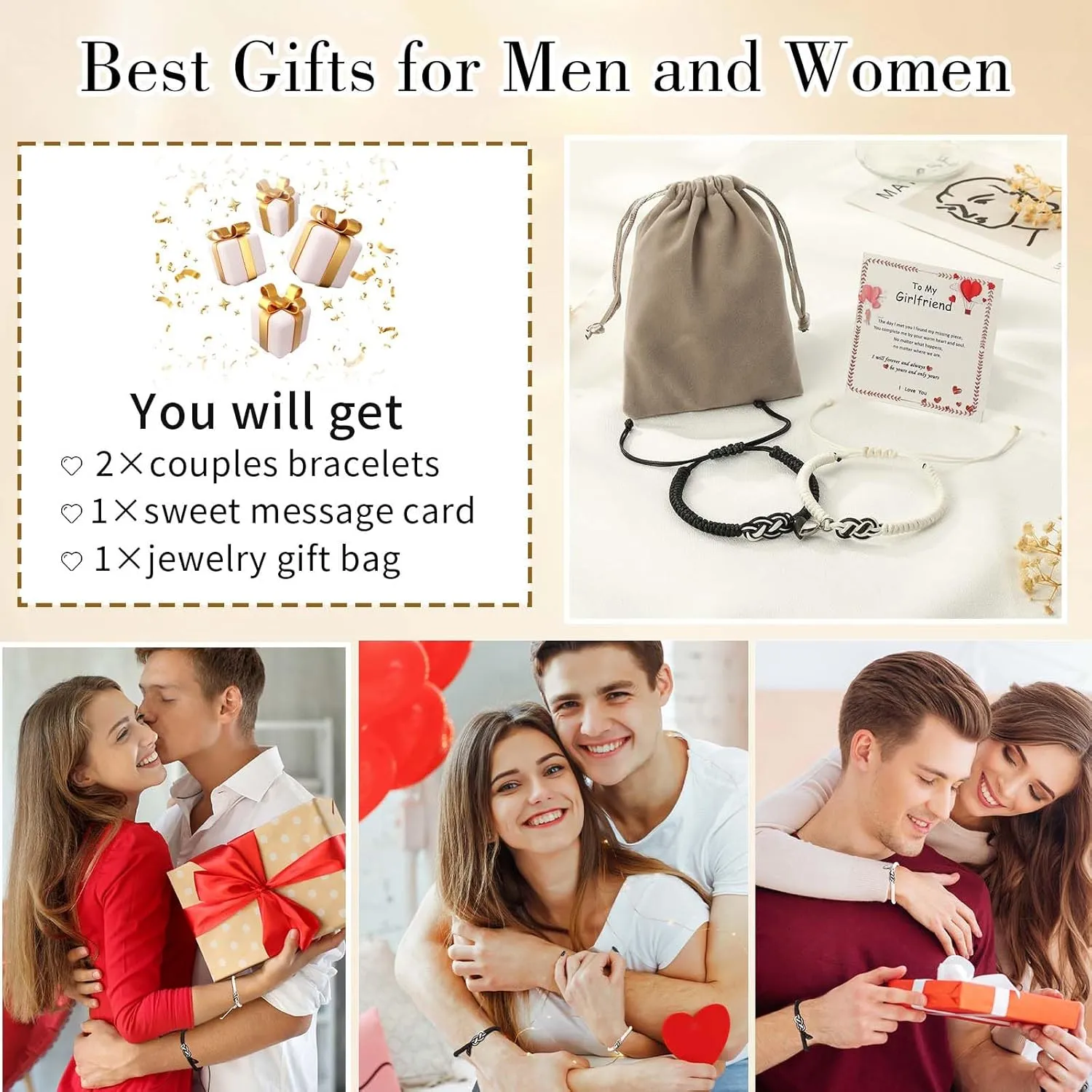 Couple Gifts Bracelets Matching Bracelets Adjustable Rope Bracelets for Couples Christmas Anniversary Valentines Gifts for Him HerBoyfriend Girlfriend Lovers Husband Wife