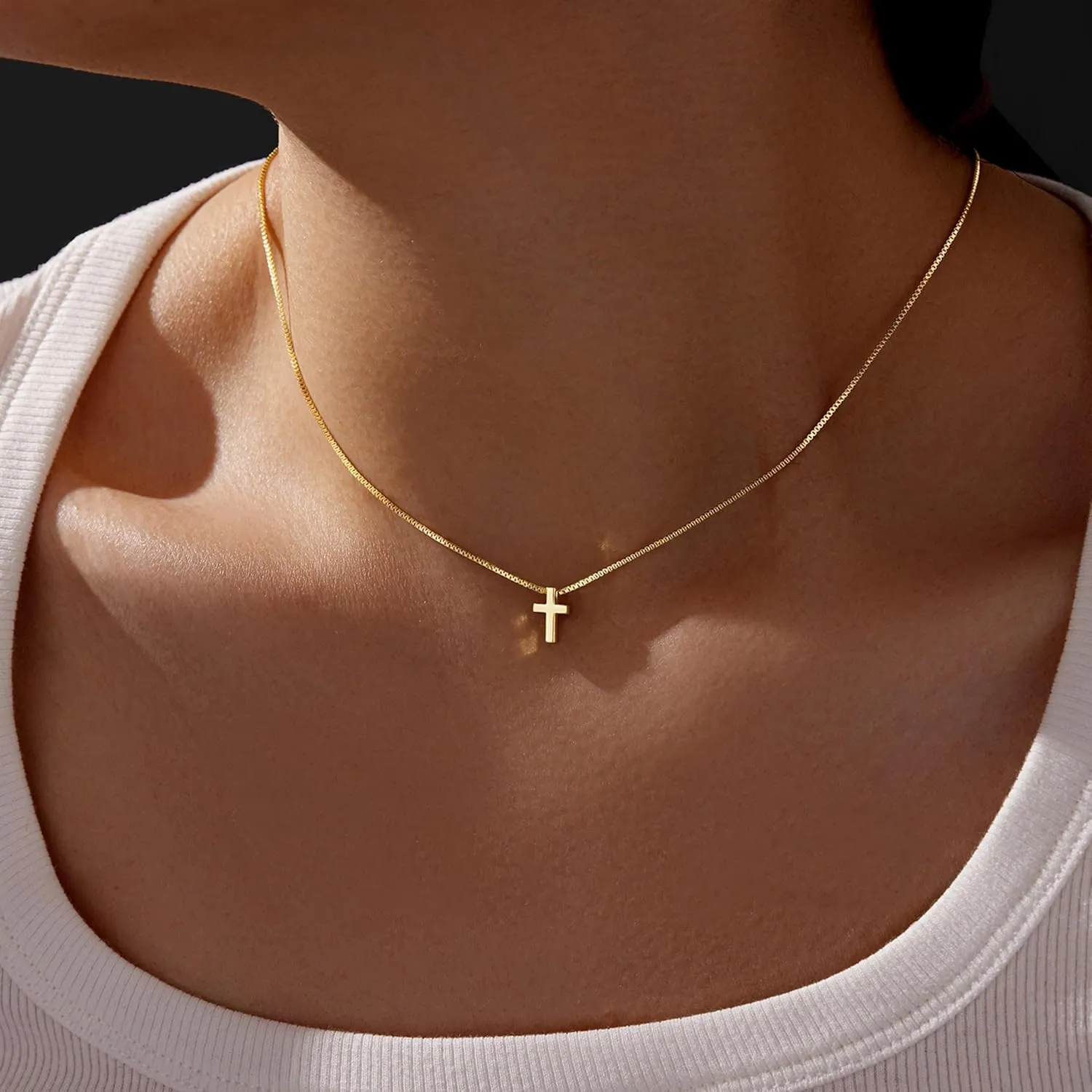 Cross Necklace for Women, Dainty14K Real Gold Silver Plated Cross Choker Pendant Jewelry Non Tarnish Waterproof Trendy Cute Simple Small Necklace Easter Christian Baptism Religious Faith Jewelry Gifts