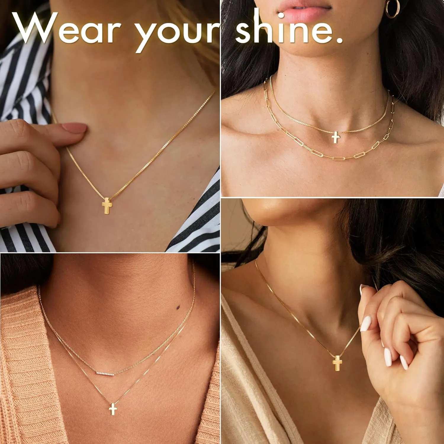 Cross Necklace for Women, Dainty14K Real Gold Silver Plated Cross Choker Pendant Jewelry Non Tarnish Waterproof Trendy Cute Simple Small Necklace Easter Christian Baptism Religious Faith Jewelry Gifts