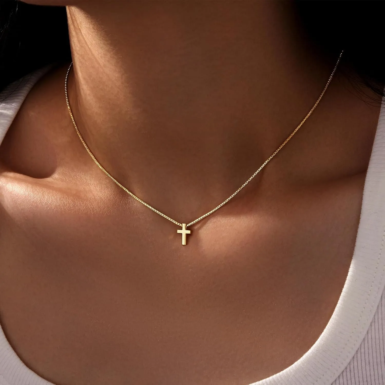 Cross Necklace for Women, Dainty14K Real Gold Silver Plated Cross Choker Pendant Jewelry Non Tarnish Waterproof Trendy Cute Simple Small Necklace Easter Christian Baptism Religious Faith Jewelry Gifts