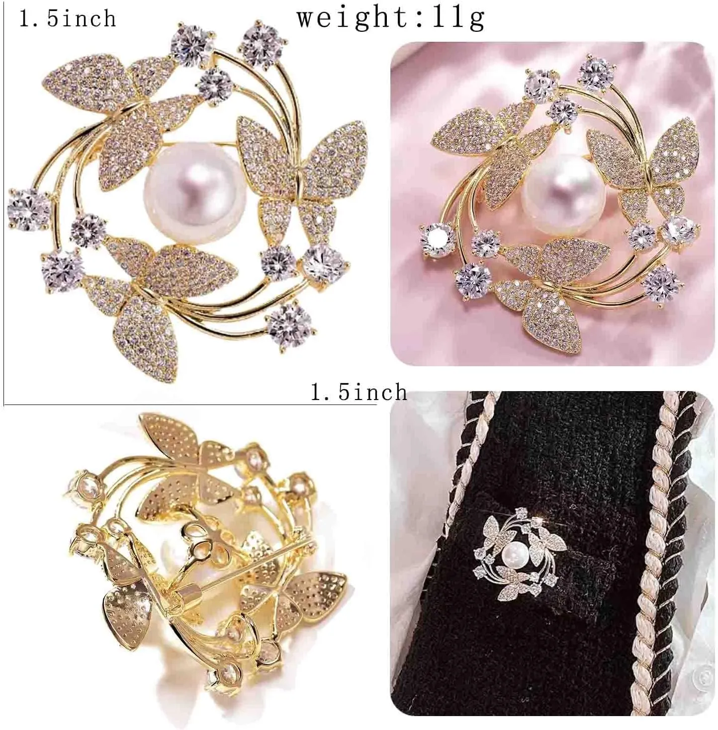 Crystal Pearl Flower Brooches Pins Fashion Beautiful Created Rhinestone Floral Brooch Good Idea for Party Dance Wedding Banquet for Elegant Women Girl