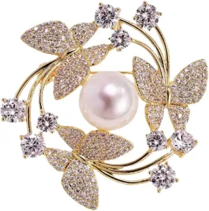 Crystal Pearl Flower Brooches Pins Fashion Beautiful Created Rhinestone Floral Brooch Good Idea for Party Dance Wedding Banquet for Elegant Women Girl