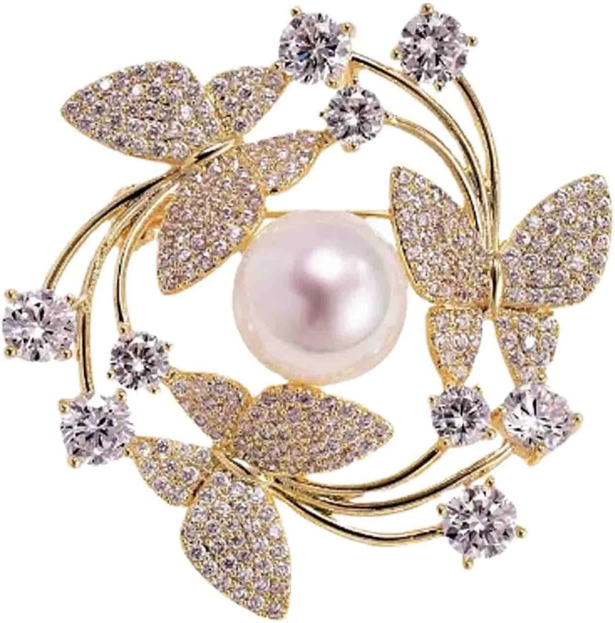 Crystal Pearl Flower Brooches Pins Fashion Beautiful Created Rhinestone Floral Brooch Good Idea for Party Dance Wedding Banquet for Elegant Women Girl