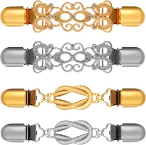 CUBACO 4PCS Cinch Clip Brooches and Pins for Women, Vintage Sweater Clips Dress Clips Shirt Cinch Clip Tighten Clothing Pins