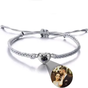 Custom Bracelets,bracelet with Picture Inside,Heart Shape Pendant Photo Projection Bracelet,personalized Braided Rope Memorial Photo Projection Bracelet,for Christmas Birthday Custom Gifts