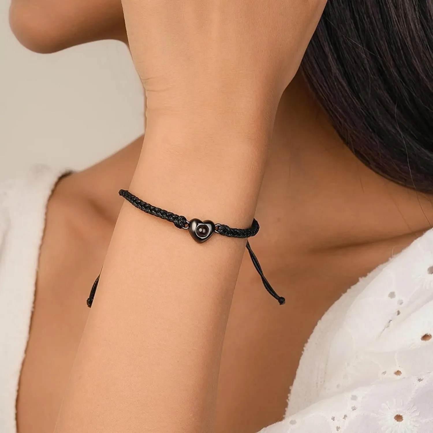 Custom Bracelets,bracelet with Picture Inside,Heart Shape Pendant Photo Projection Bracelet,personalized Braided Rope Memorial Photo Projection Bracelet,for Christmas Birthday Custom Gifts