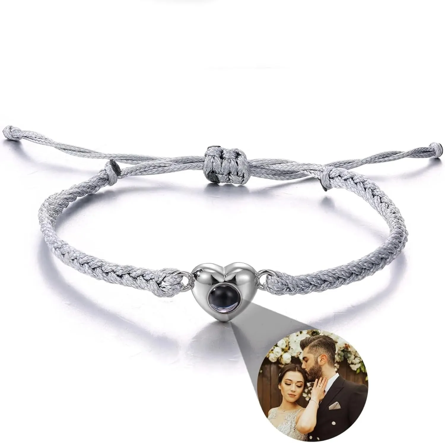 Custom Bracelets,bracelet with Picture Inside,Heart Shape Pendant Photo Projection Bracelet,personalized Braided Rope Memorial Photo Projection Bracelet,for Christmas Birthday Custom Gifts