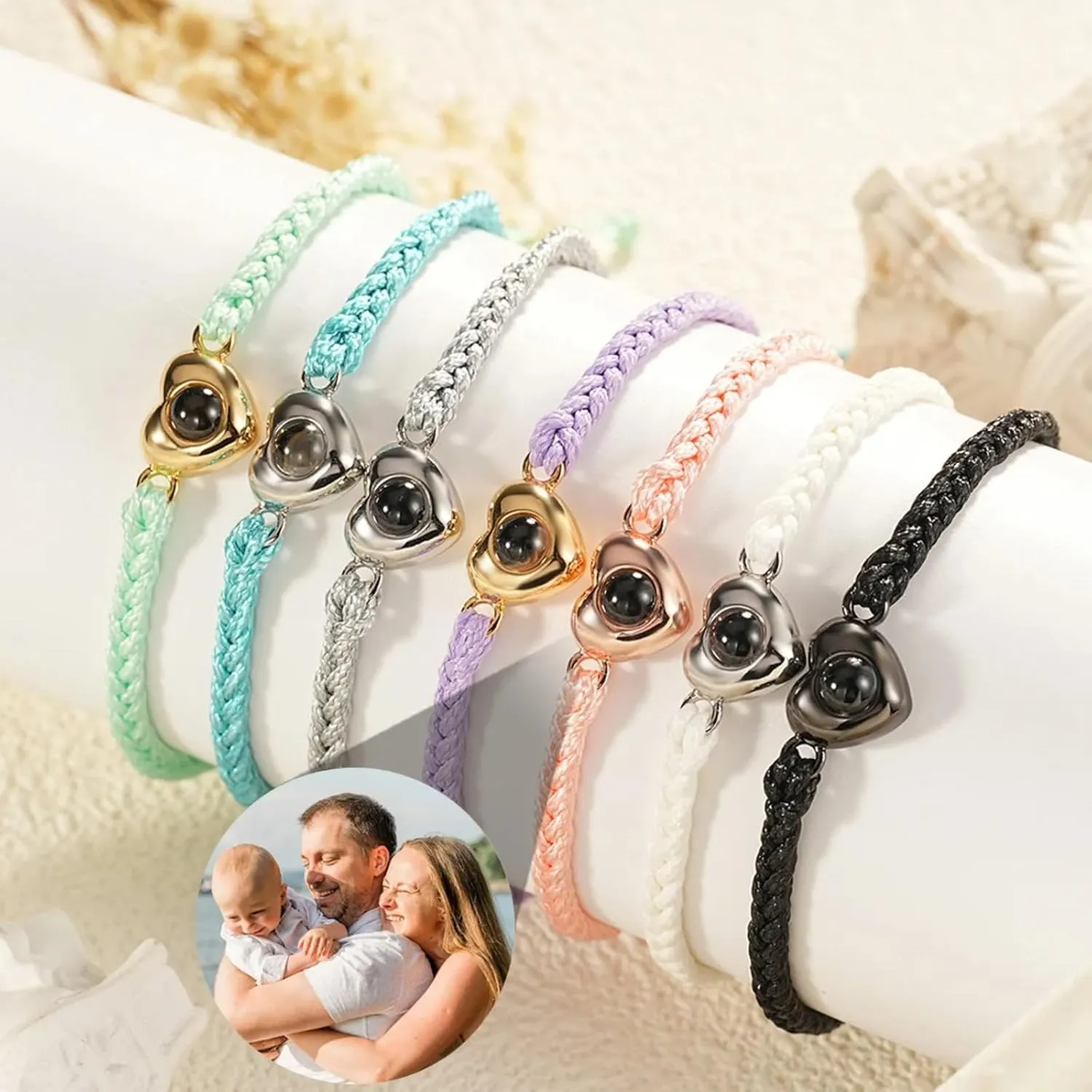 Custom Bracelets,bracelet with Picture Inside,Heart Shape Pendant Photo Projection Bracelet,personalized Braided Rope Memorial Photo Projection Bracelet,for Christmas Birthday Custom Gifts