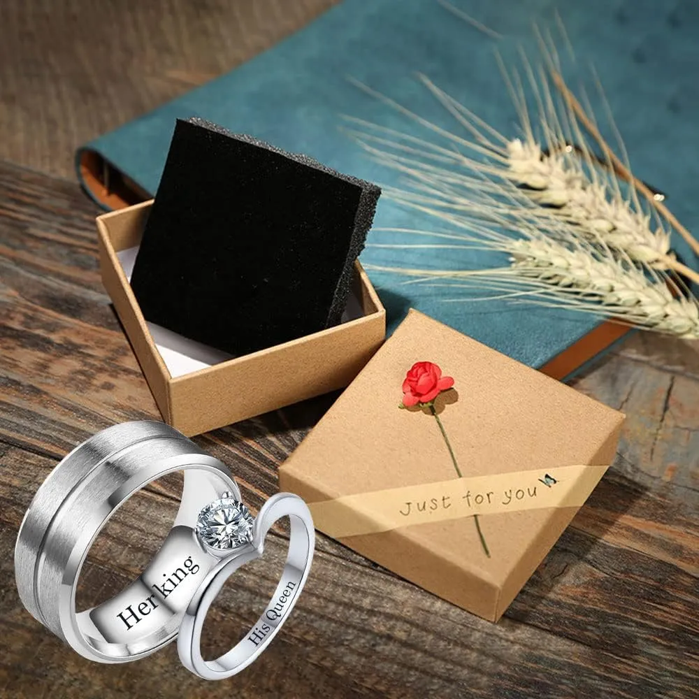 Custom Engraved Rings for Couples Promise Rings for Him and Her Set Matching Wedding Rings for Couples Set Stainless Steel Mens Tungsten Carbide Wedding Bands CZ Engagement Rings for Women