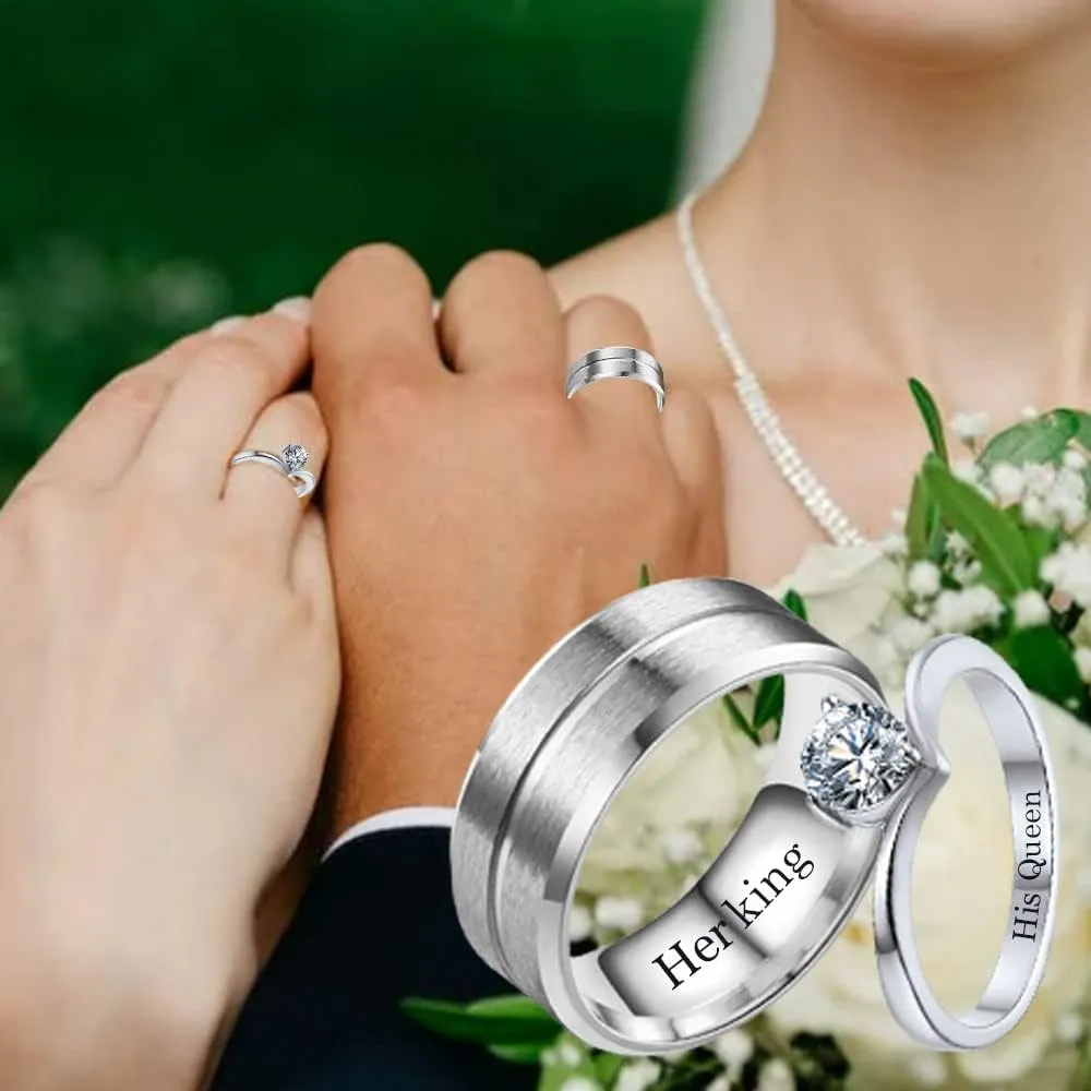 Custom Engraved Rings for Couples Promise Rings for Him and Her Set Matching Wedding Rings for Couples Set Stainless Steel Mens Tungsten Carbide Wedding Bands CZ Engagement Rings for Women