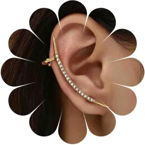 CZ Ear Cuff Wrap Earrings Ear Cuff Hoop Climber Earrings Gold Curved Cuff Earring Crystal Arc Cartilage Earrings Ear Jewelry for Women and Girls(1pcs)