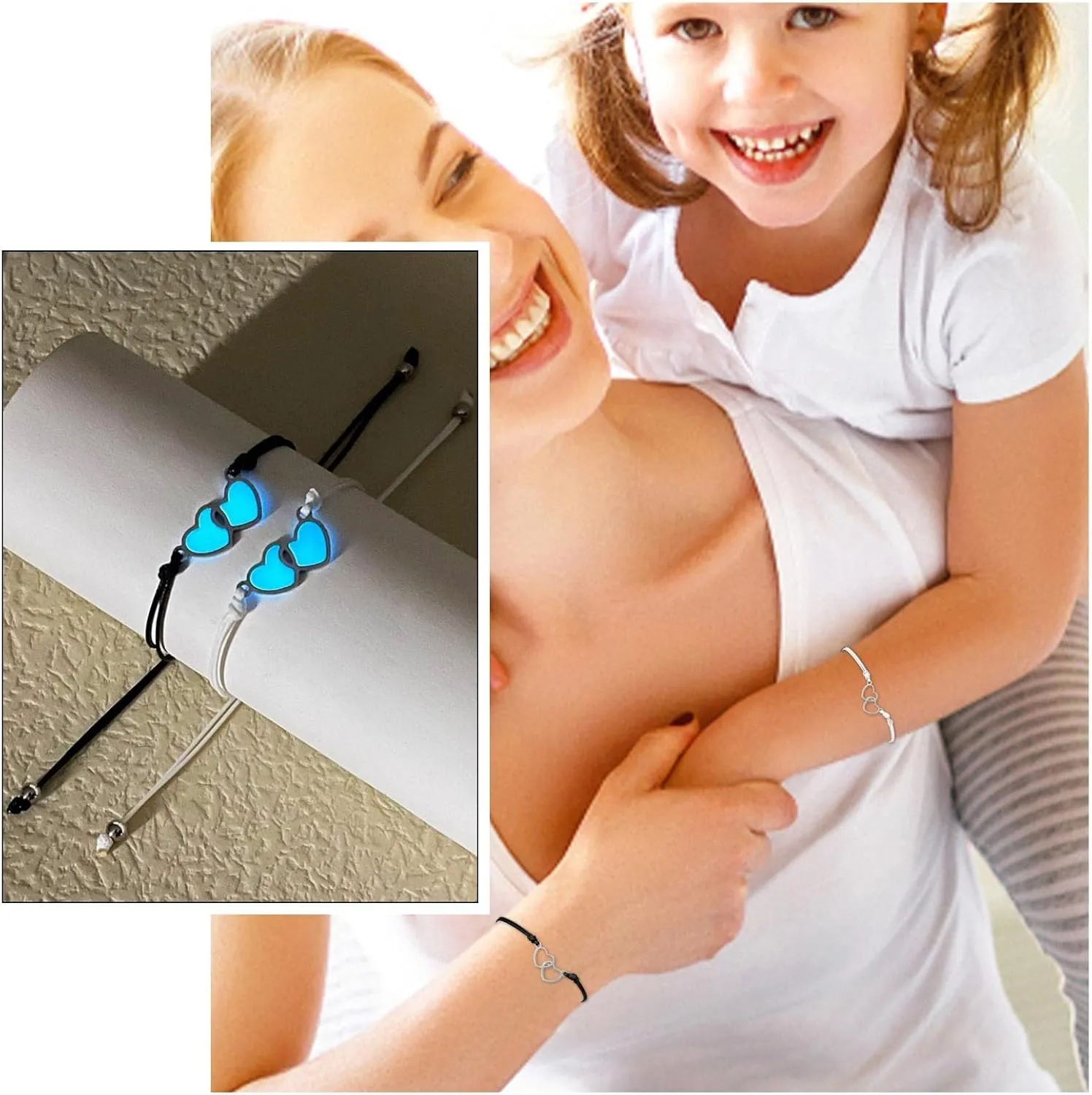 Dainty Boho Punk Tennis Bracelets for Women Girl Heart To Heart Print Double Love Luminous Bracelet Heart To Heart Irradiation Luminous Couple Hand Rope Bracelet Bangle- Link and Italian Jewelry Gifts