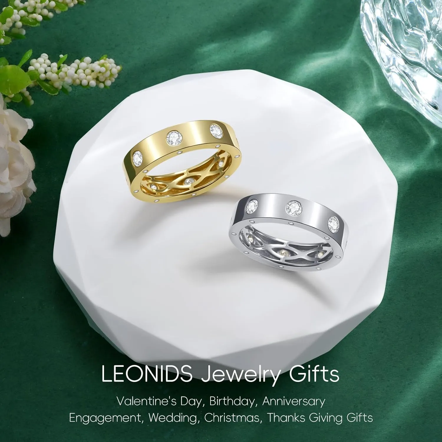 Dainty Eternity Wedding Rings for Women | Moissanite or Lab Grown Emerald 925 Sterling Silver 14K Gold Plated Stackable Band Non Tarnish | Birthday Jewelry Gifts for Her Size 5-10