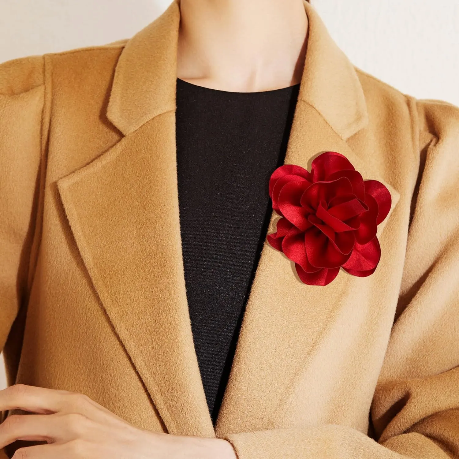 Dainty Satin Fabric Flower Brooches for Women Large Rose Floral Brooch for Party Dance Wedding Banquet Elegant Camellia Fashion Brooch Pin for Women Girl 5.5inch