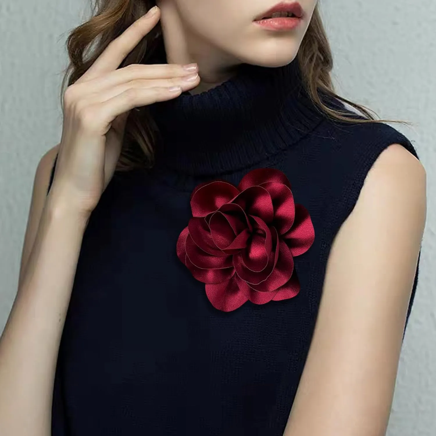 Dainty Satin Fabric Flower Brooches for Women Large Rose Floral Brooch for Party Dance Wedding Banquet Elegant Camellia Fashion Brooch Pin for Women Girl 5.5inch