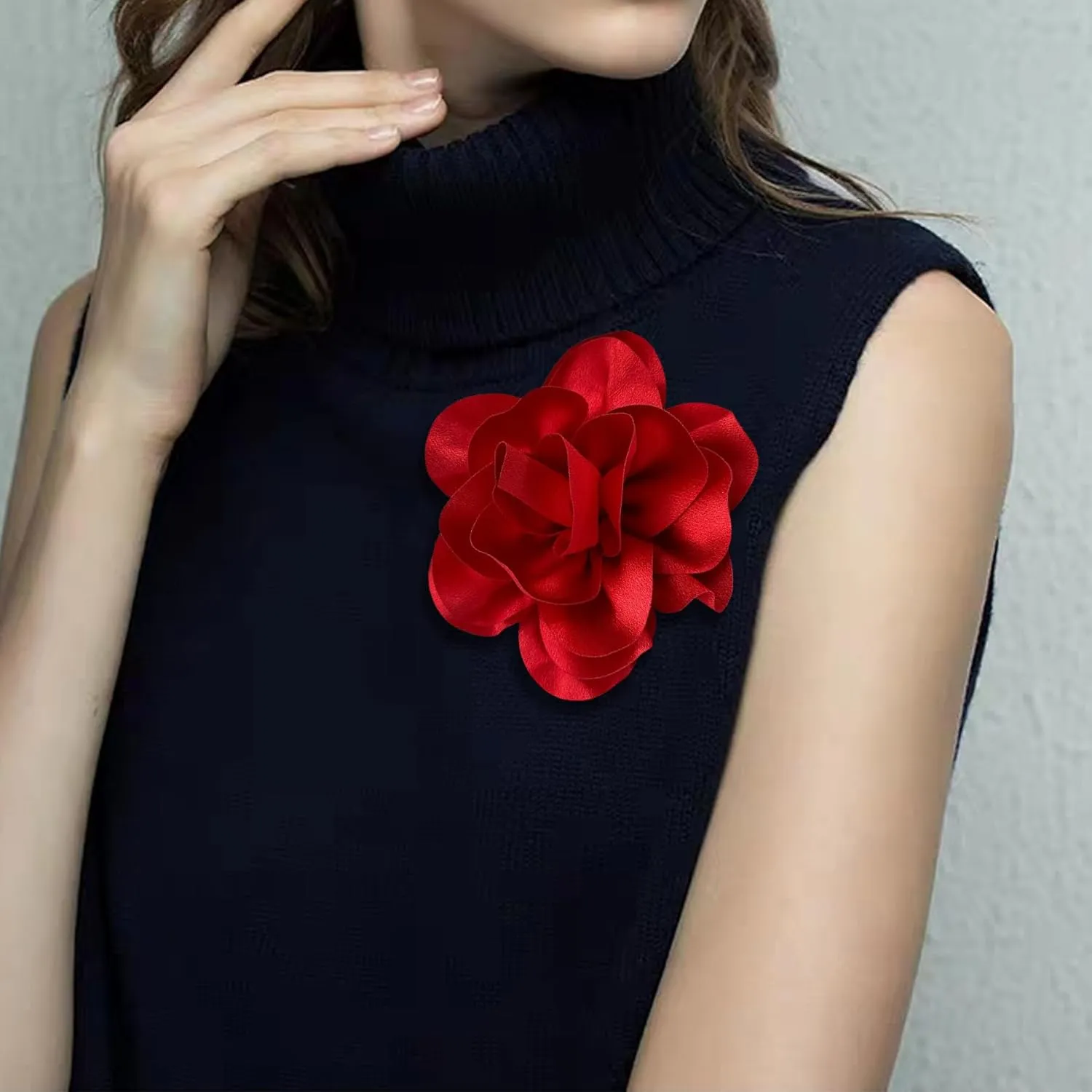 Dainty Satin Fabric Flower Brooches for Women Large Rose Floral Brooch for Party Dance Wedding Banquet Elegant Camellia Fashion Brooch Pin for Women Girl 5.5inch