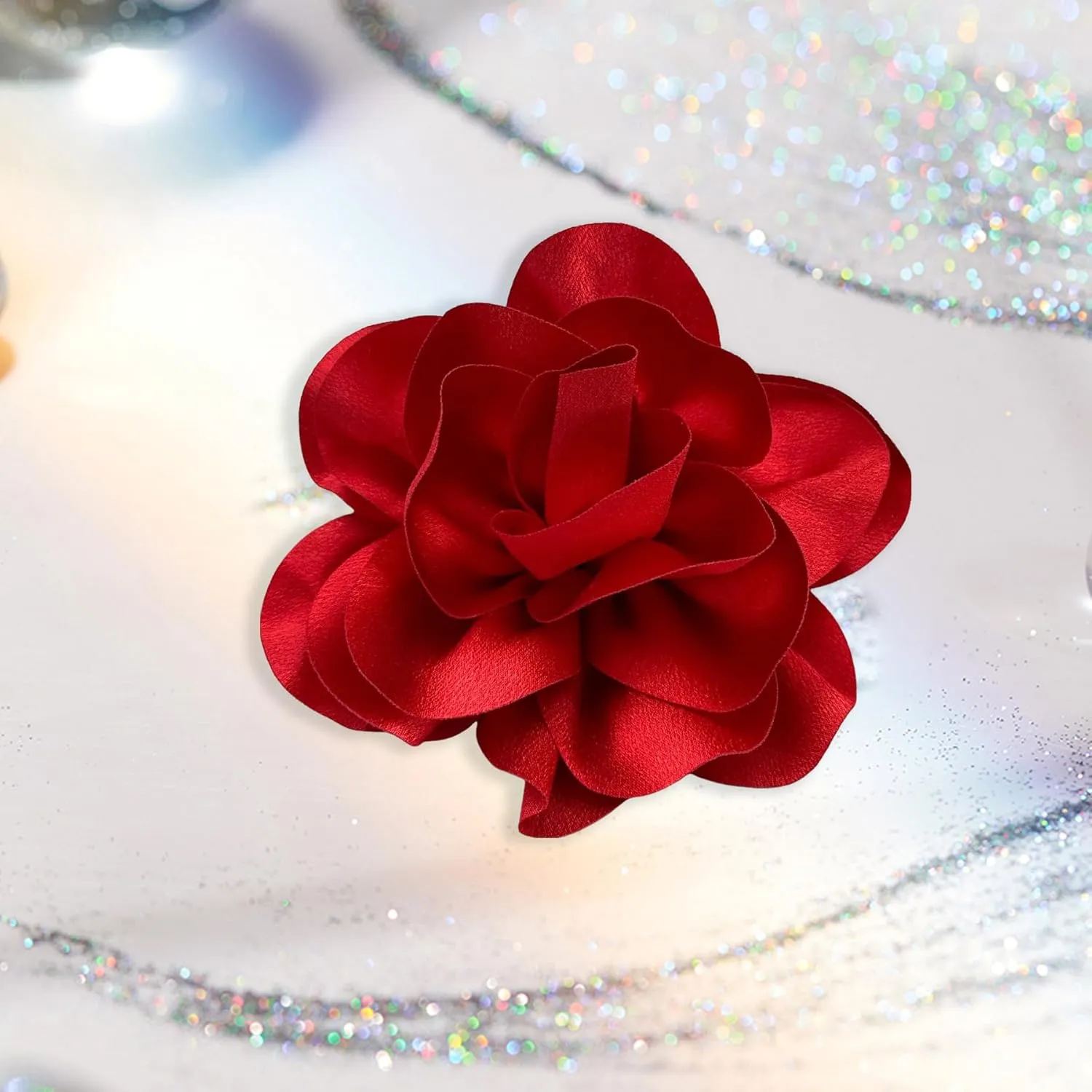 Dainty Satin Fabric Flower Brooches for Women Large Rose Floral Brooch for Party Dance Wedding Banquet Elegant Camellia Fashion Brooch Pin for Women Girl 5.5inch