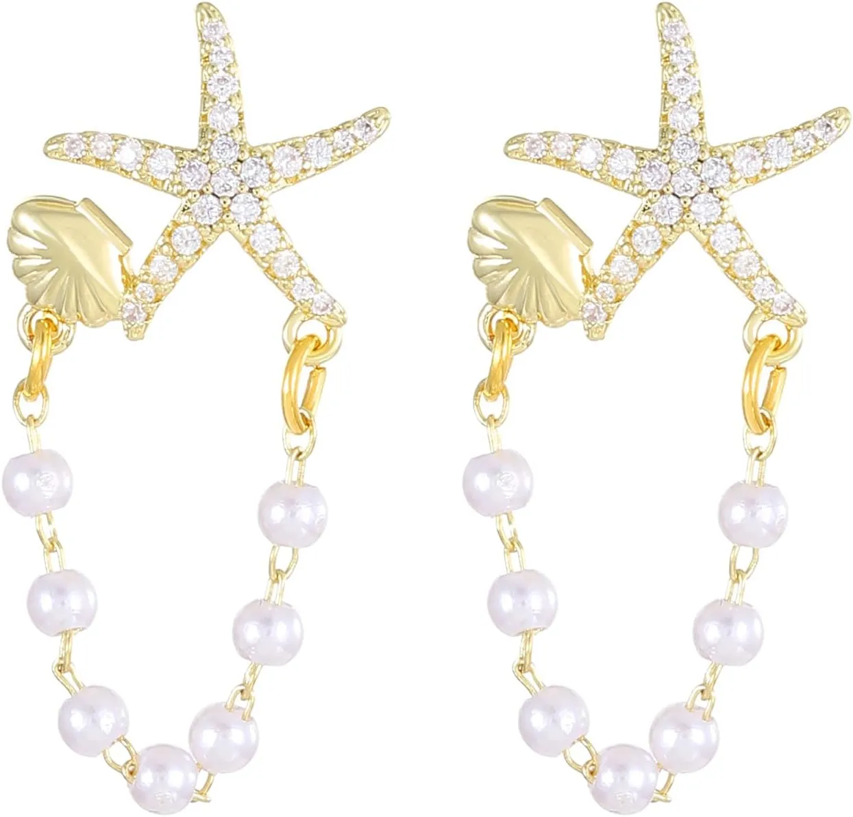 Dangle Gold Starfish Tassel Earrings for Women Drop Sea Shell Seashell Starfish Statement Earrings Chain Ocean Summer Vacation Beach Jewelry