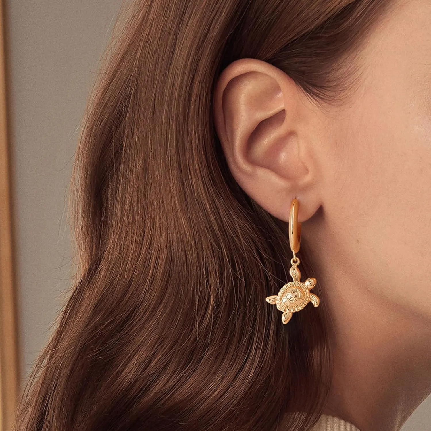 Dangle Hoop Earrings for Women Gold Drop Huggie Hoops 14K Gold Plated Lightweight Trendy Drop Hoops| Star, Turtle, Seashell, Coin| Dainty Earrings Jewelry with Drop Charm for Everyday
