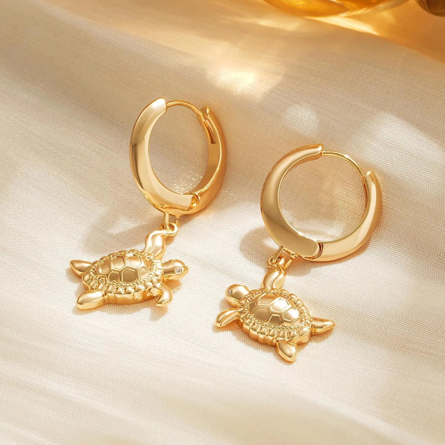 Dangle Hoop Earrings for Women Gold Drop Huggie Hoops 14K Gold Plated Lightweight Trendy Drop Hoops| Star, Turtle, Seashell, Coin| Dainty Earrings Jewelry with Drop Charm for Everyday