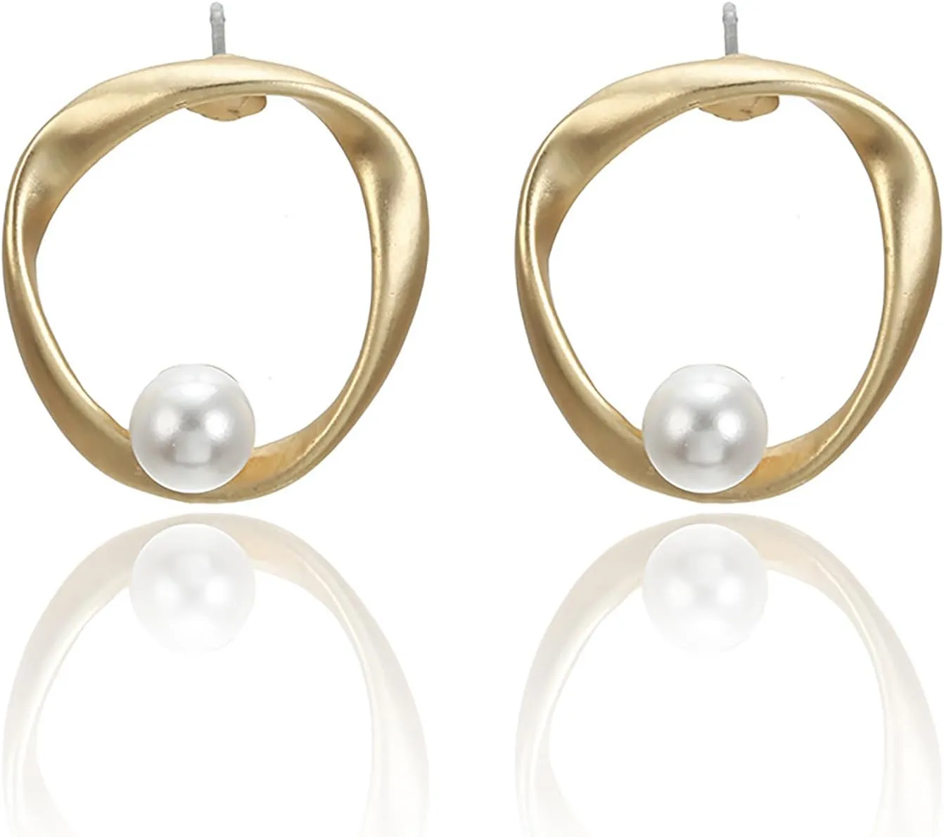 Delicate Freshwater Pearl Earrings, Matte Irregular Circle Pearl Earrings, Gold Plated Geometric Earrings Jewelry for Women