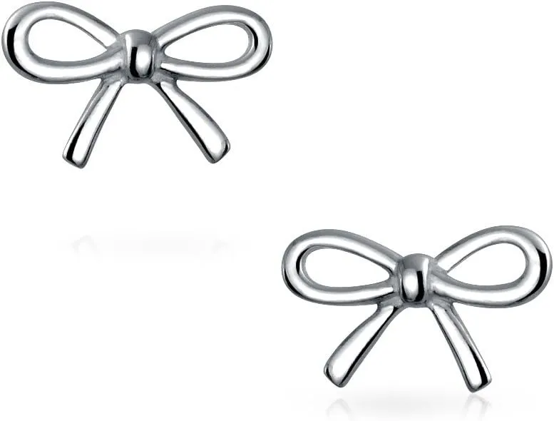 Delicate Simple Dainty Twist Rope Cable Ribbon Birthday Present Bow Stud Earrings Pendant For Women Teens Rose Gold Plated .925 Sterling Silver