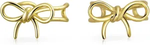 Delicate Simple Dainty Twist Rope Cable Ribbon Birthday Present Bow Stud Earrings Pendant For Women Teens Rose Gold Plated .925 Sterling Silver