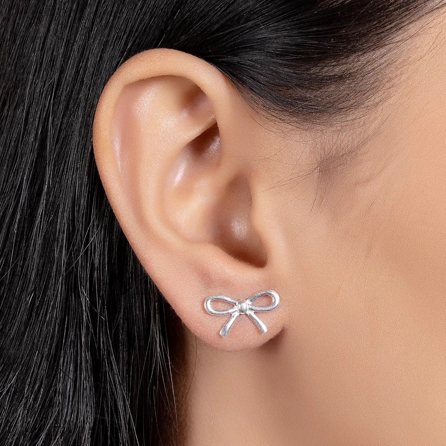 Delicate Simple Dainty Twist Rope Cable Ribbon Birthday Present Bow Stud Earrings Pendant For Women Teens Rose Gold Plated .925 Sterling Silver