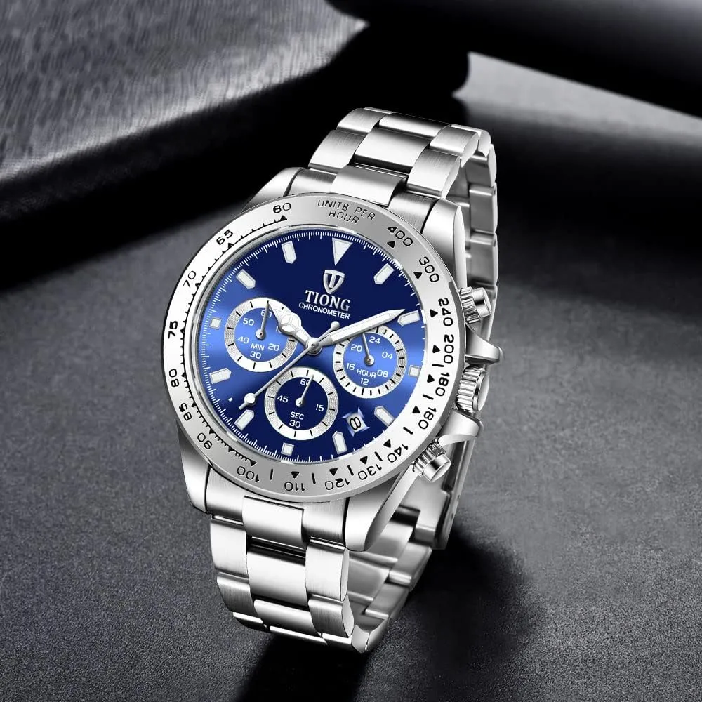 Dentily Men's Quartz Watch Fashion Stainless Steel Chronograph Waterproof Business Watches for Men