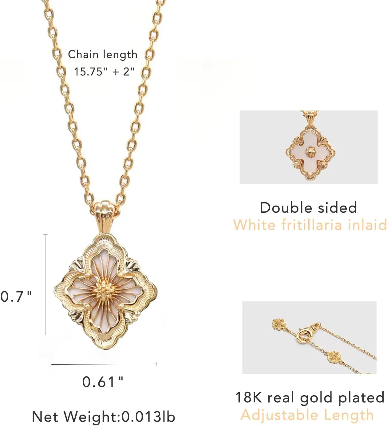 DISTANT DRUMS Gold Clover Jewelry for Women, Double-Sided Pendant by 18K Gold-plated with Gemstone inlaid Shell Pearl Pendant Necklace,Bracelet,Earrings,Gold Jewelry Set for Women