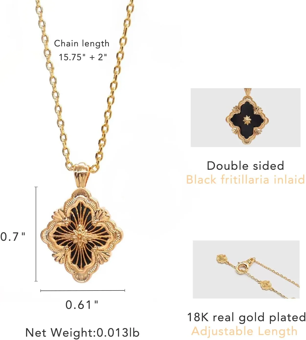 DISTANT DRUMS Gold Clover Jewelry for Women, Double-Sided Pendant by 18K Gold-plated with Gemstone inlaid Shell Pearl Pendant Necklace,Bracelet,Earrings,Gold Jewelry Set for Women