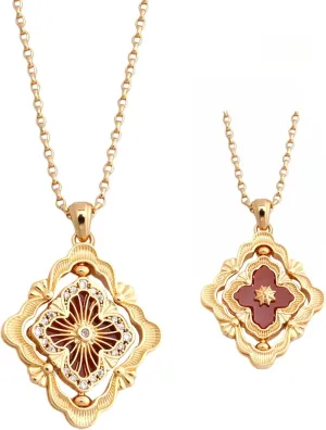 DISTANT DRUMS Gold Clover Jewelry for Women, Double-Sided Pendant by 18K Gold-plated with Gemstone inlaid Shell Pearl Pendant Necklace,Bracelet,Earrings,Gold Jewelry Set for Women