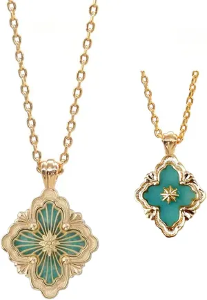 DISTANT DRUMS Gold Clover Jewelry for Women, Double-Sided Pendant by 18K Gold-plated with Gemstone inlaid Shell Pearl Pendant Necklace,Bracelet,Earrings,Gold Jewelry Set for Women