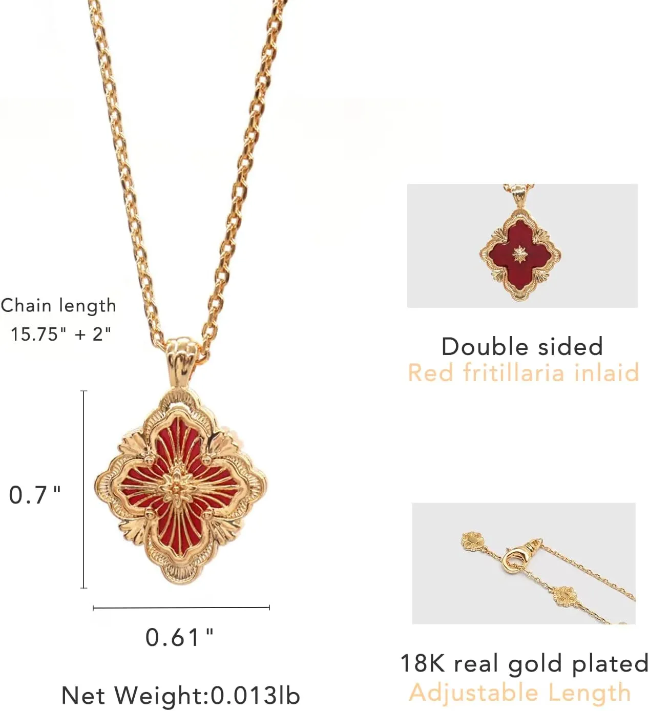 DISTANT DRUMS Gold Clover Jewelry for Women, Double-Sided Pendant by 18K Gold-plated with Gemstone inlaid Shell Pearl Pendant Necklace,Bracelet,Earrings,Gold Jewelry Set for Women