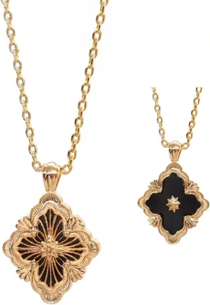 DISTANT DRUMS Gold Clover Jewelry for Women, Double-Sided Pendant by 18K Gold-plated with Gemstone inlaid Shell Pearl Pendant Necklace,Bracelet,Earrings,Gold Jewelry Set for Women