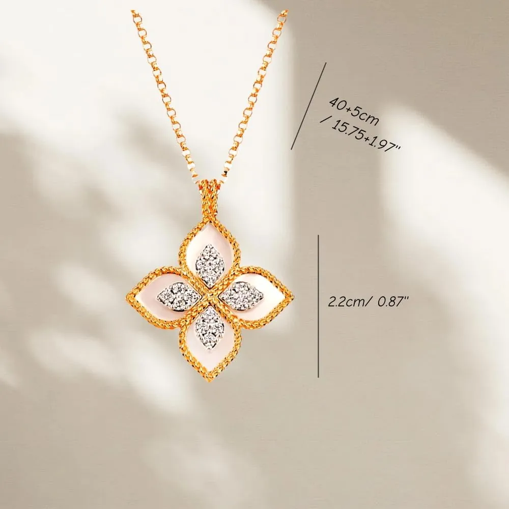 DISTANT DRUMS Gold Clover Jewelry for Women, Double-Sided Pendant by 18K Gold-plated with Gemstone inlaid Shell Pearl Pendant Necklace,Bracelet,Earrings,Gold Jewelry Set for Women