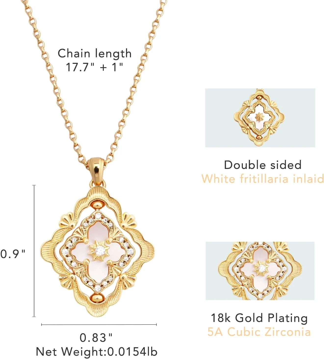 DISTANT DRUMS Gold Clover Jewelry for Women, Double-Sided Pendant by 18K Gold-plated with Gemstone inlaid Shell Pearl Pendant Necklace,Bracelet,Earrings,Gold Jewelry Set for Women