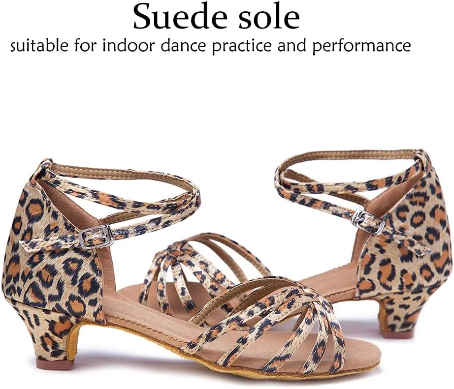 DKZSYIM Girls&Women's Satin Latin Dance Shoes Professional Ballroom Salsa Practice Performance Dancing Shoes, Model XGG-Children