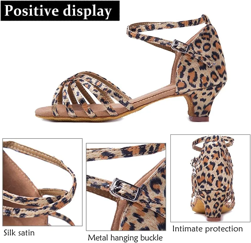 DKZSYIM Girls&Women's Satin Latin Dance Shoes Professional Ballroom Salsa Practice Performance Dancing Shoes, Model XGG-Children