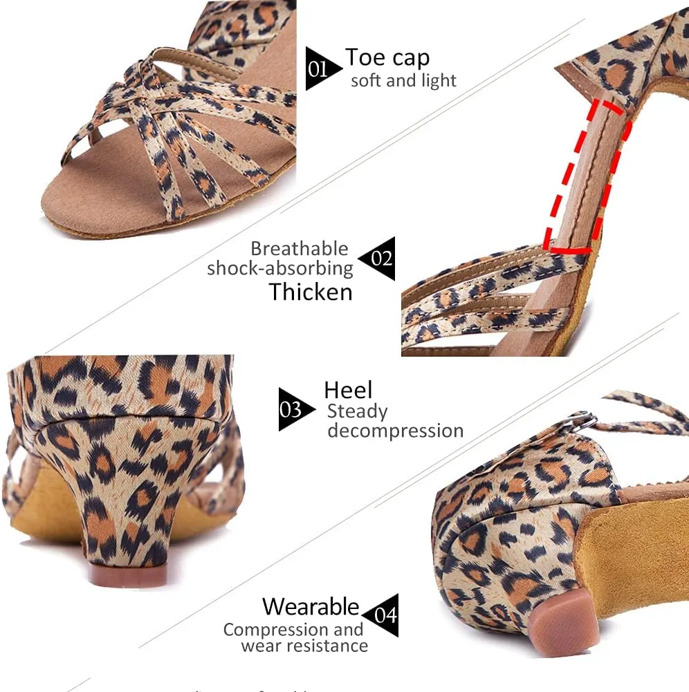 DKZSYIM Girls&Women's Satin Latin Dance Shoes Professional Ballroom Salsa Practice Performance Dancing Shoes, Model XGG-Children
