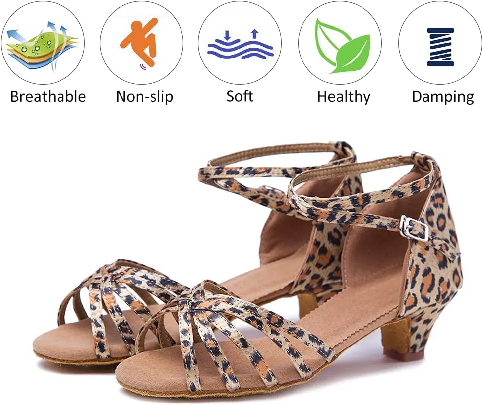 DKZSYIM Girls&Women's Satin Latin Dance Shoes Professional Ballroom Salsa Practice Performance Dancing Shoes, Model XGG-Children