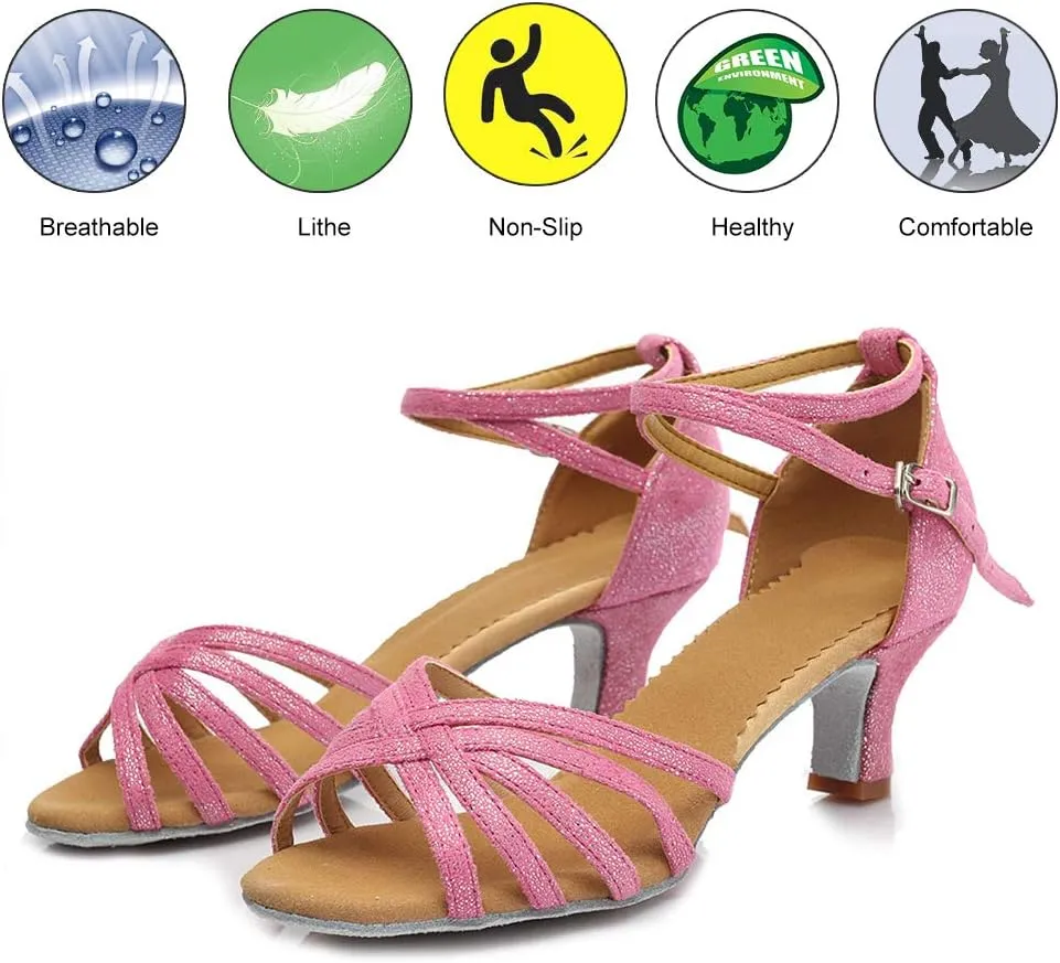 DKZSYIM Women Latin Dance Shoes Ballroom Salsa Tango Practice Performence Party Dancing Shoes,Model 1810-6