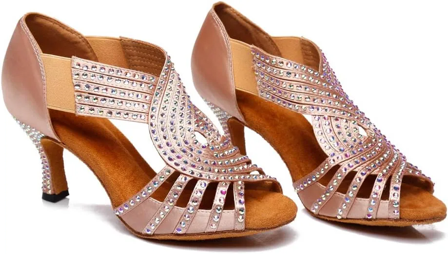 DKZSYIM Women's Latin Dance Shoes Ballroom Performance Rhinestone Wedding Dance Shoes,Model YCL396
