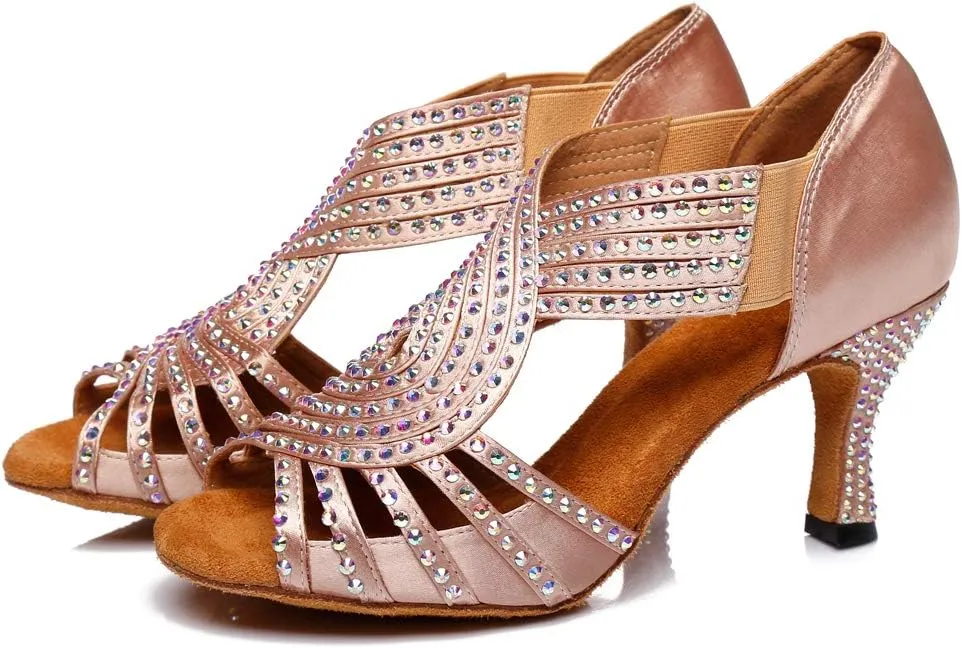 DKZSYIM Women's Latin Dance Shoes Ballroom Performance Rhinestone Wedding Dance Shoes,Model YCL396