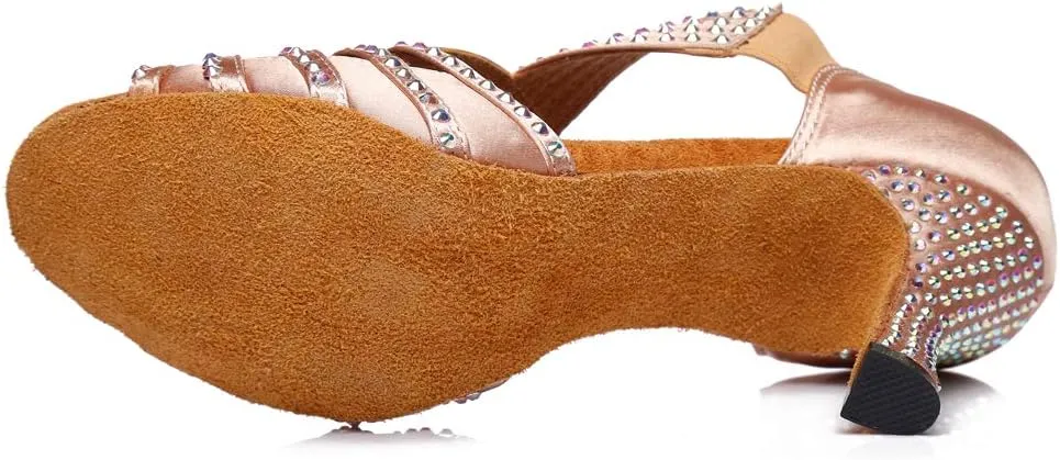 DKZSYIM Women's Latin Dance Shoes Ballroom Performance Rhinestone Wedding Dance Shoes,Model YCL396