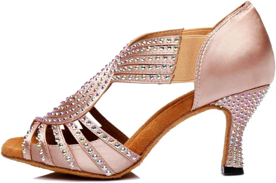 DKZSYIM Women's Latin Dance Shoes Ballroom Performance Rhinestone Wedding Dance Shoes,Model YCL396