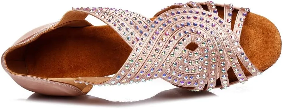 DKZSYIM Women's Latin Dance Shoes Ballroom Performance Rhinestone Wedding Dance Shoes,Model YCL396