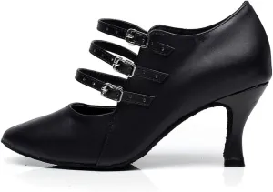 DKZSYIM Women's Leather Latin Dance Shoes Ballroom Salsa Tango Performance Dancing Shoes,Model QJW1019