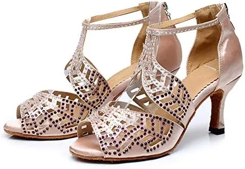 DKZSYIM Women's Rhinestone Latin Dance Shoes Ballroom Performance Shoes, Model YCL345
