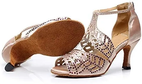 DKZSYIM Women's Rhinestone Latin Dance Shoes Ballroom Performance Shoes, Model YCL345